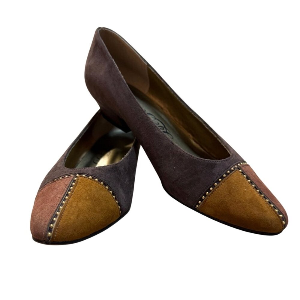 Life Stride Patchwork Suede Shoes Size 8 Low Heel Pump Studded Fall Foliage
